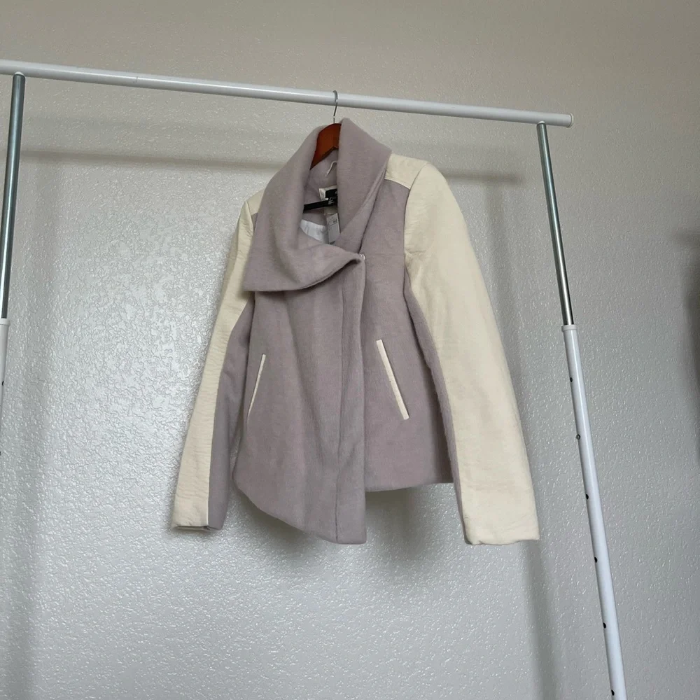 Cream leather & lavender cotton leaver jacket - Picture 10 of 13
